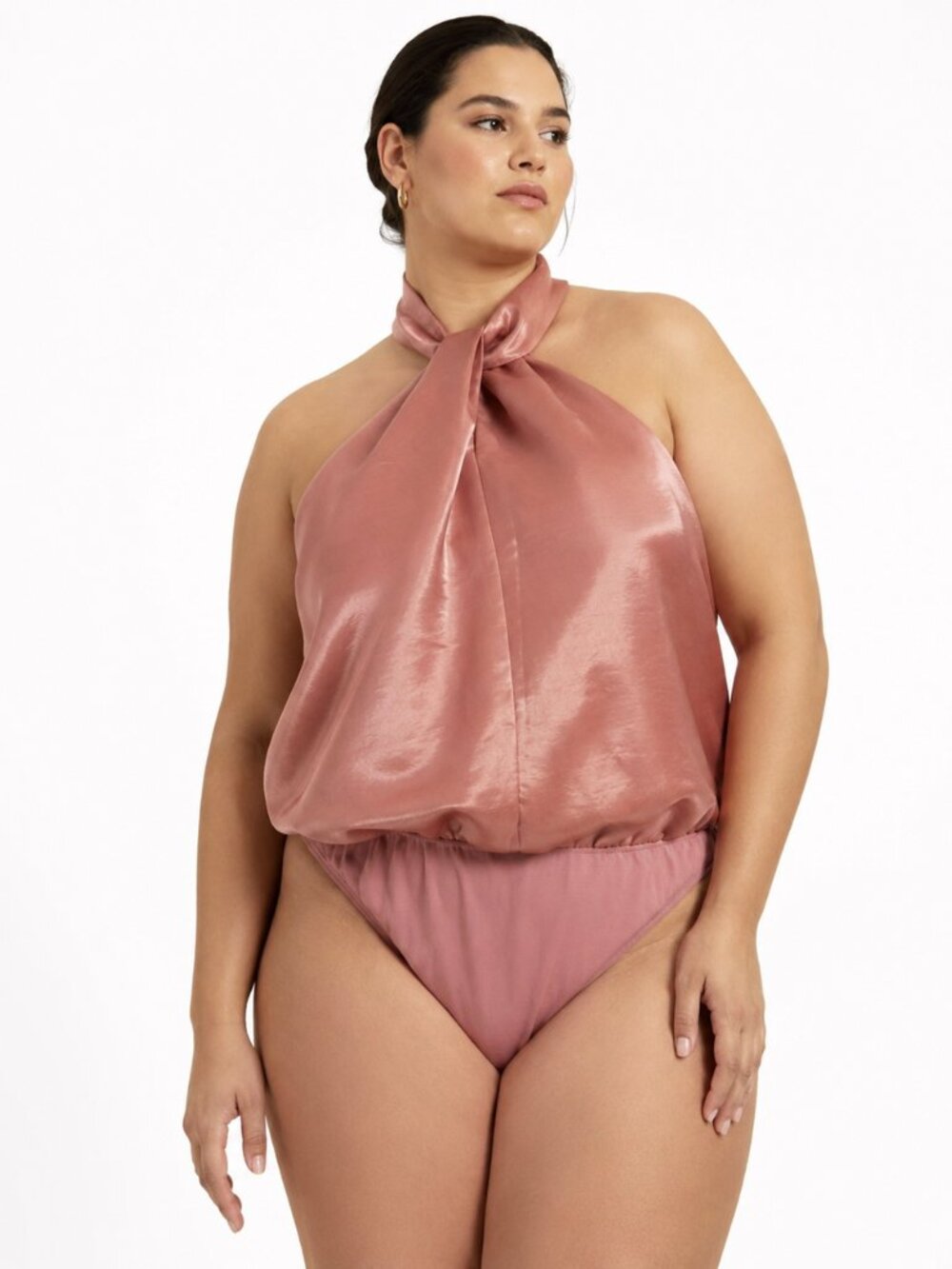 NWT MORE TO COME DEVON PINK SATIN HALTER CUT OUT SLEEVELESS BODYSUIT - XL